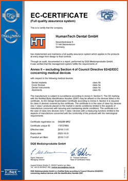 HumanTech Dental CE-Zertifikat (en)