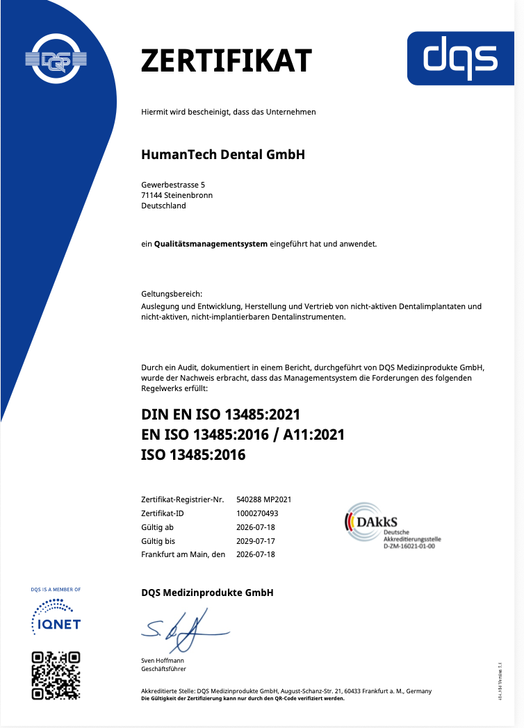 Zertifikat DIN EN ISO 13485